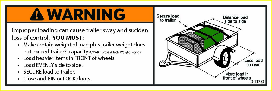 D-117-O Warning: Proper Loading Instructions – Open Trailer