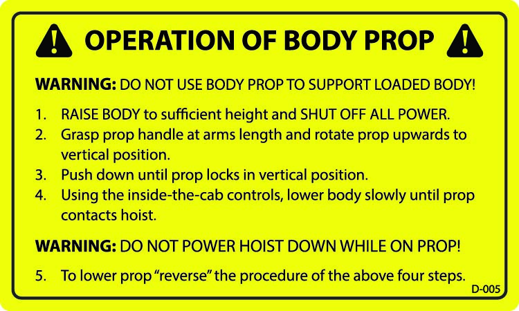 D-005 WARNING Op of Body Prop