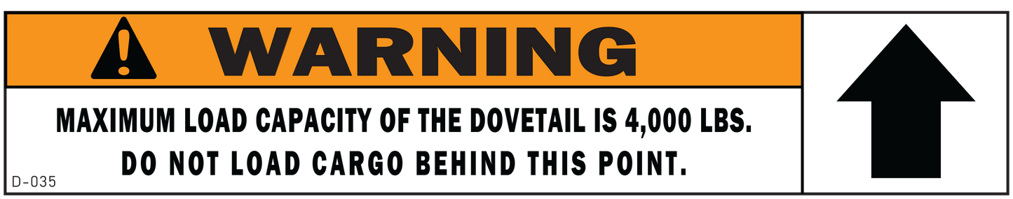 D-035 Warning: Dovetail Capacity Max Load