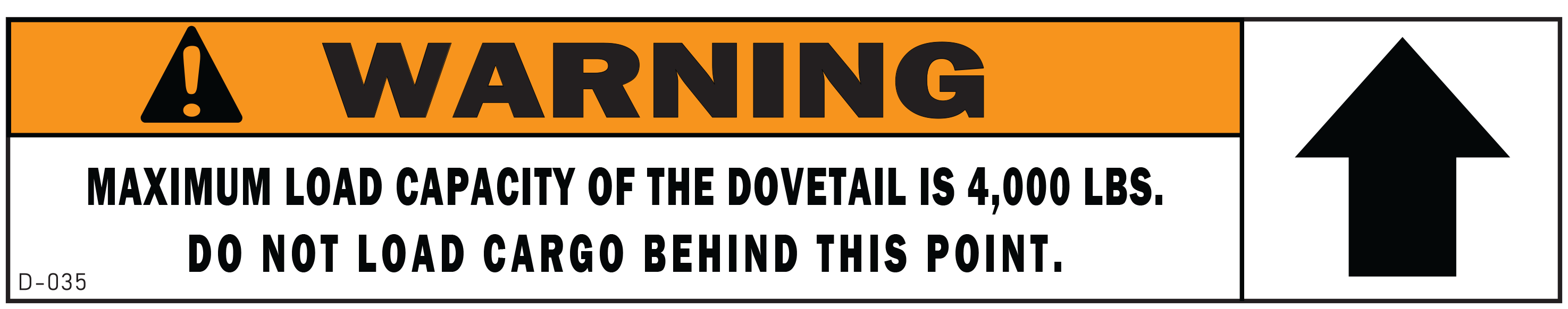 D-035 Warning: Dovetail Capacity Max Load