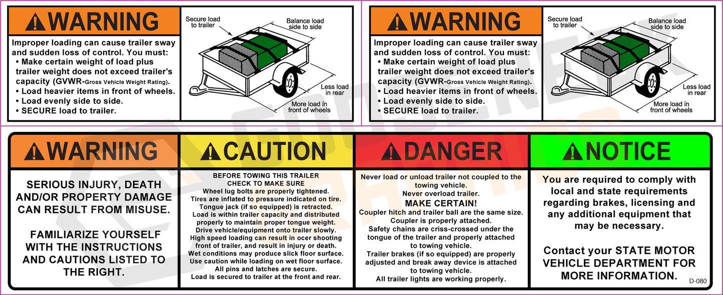 D-080 3 Warning Dump Trailer Decals