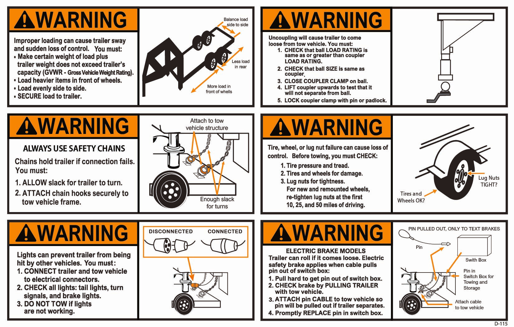 D-115 Warning: 6-in-1 Proper Trailer Loading – Gooseneck Graphics