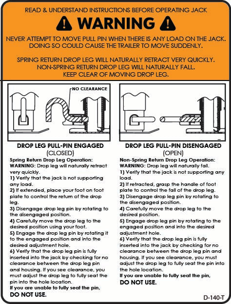 D-140-T WARNING Jack (Read Before Operating) TALL