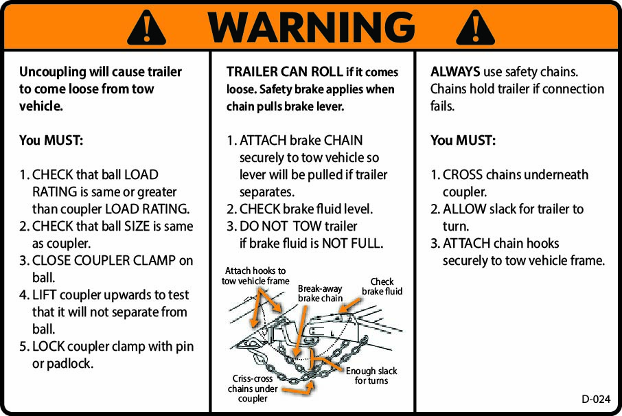 D-024 WARNING Trailer Surge Coupler Instructions