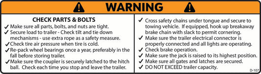D-107 Warning: Check Parts and Bolts