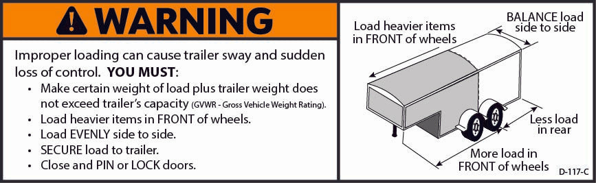 D-117-C Warning: Proper Loading Instructions – Closed Trailer