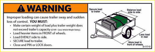D-117-O Warning: Proper Loading Instructions – Open Trailer
