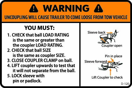 D-120 WARNING Proper Coupling Instructions