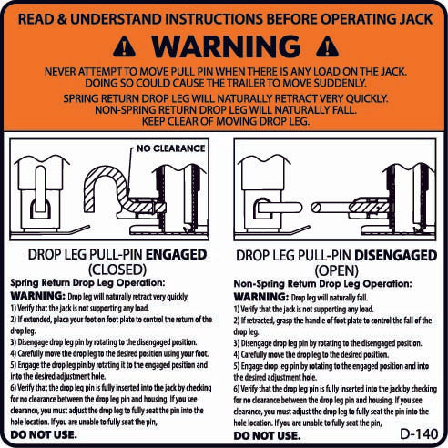 D-140 Warning: Jack (Read Before Operating)