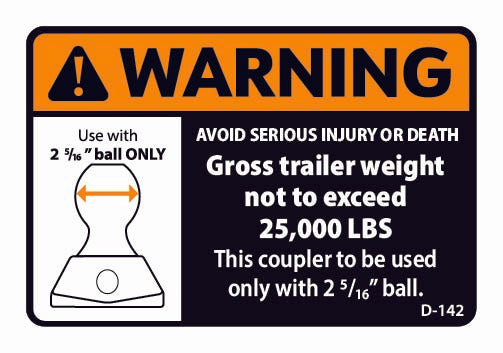 D-142 Warning: Gross Trailer Weight